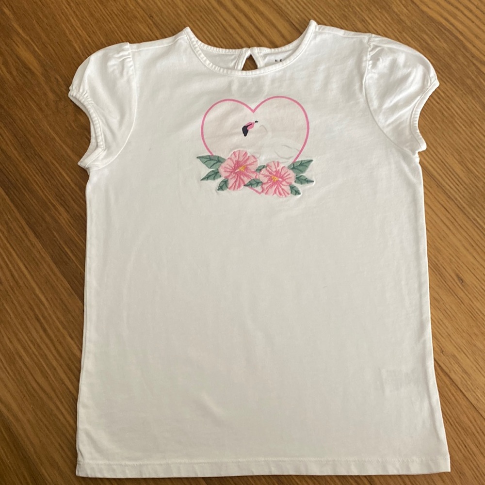 Janie And Jack Heart White Cotton Floral Graphic Tee T-Shirt Top Size 10